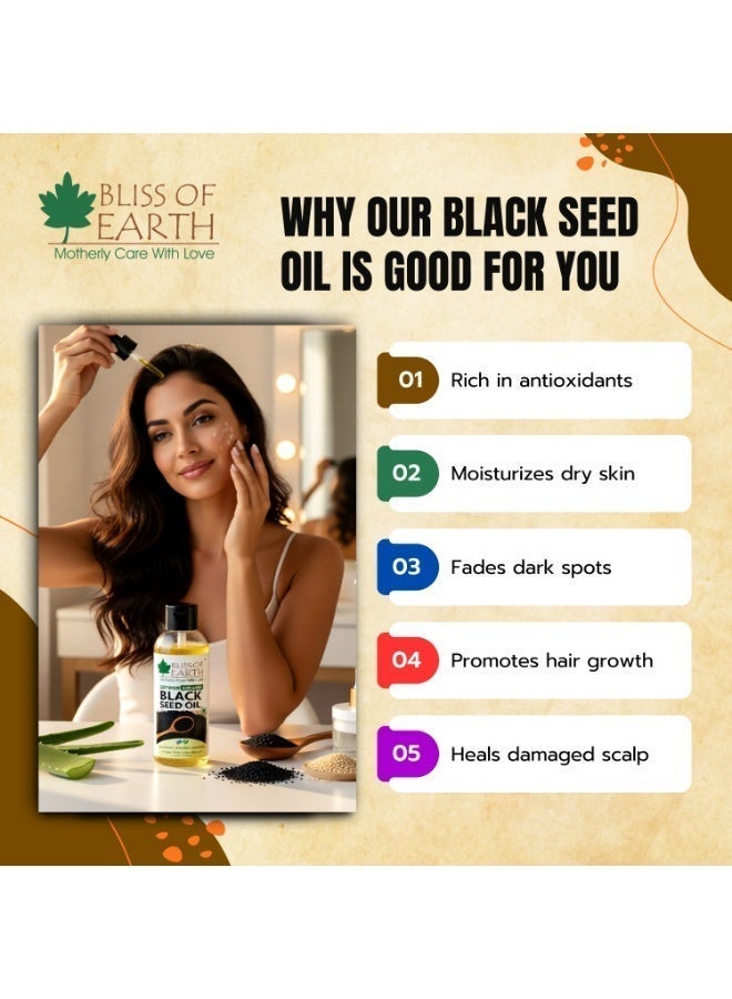 Bliss of Earth Black Seed Oil 100ml, Cold Pressed & Hexane Free, 100% Pure & Natural Nigella Oil - Image 3